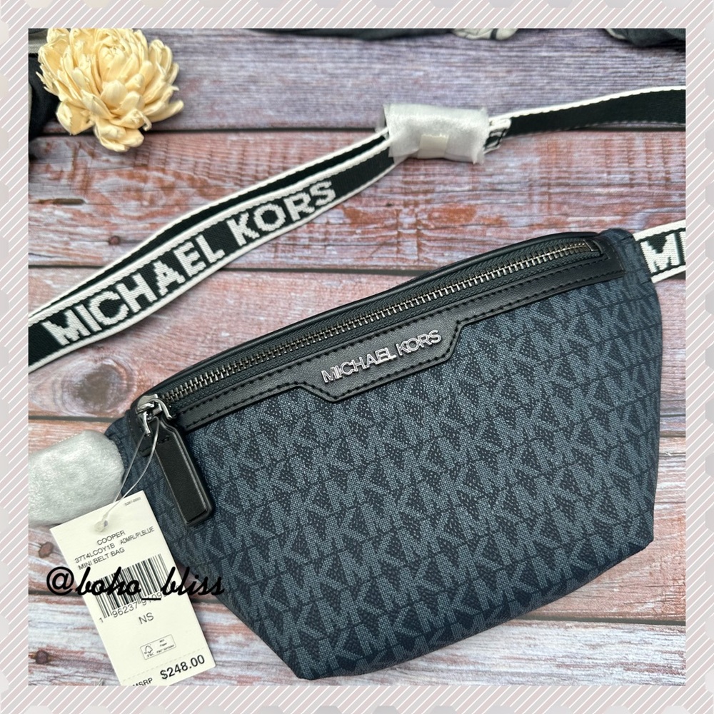 MICHAEL KORS | Monogram Belt Bag in Blue/Black Unisex NWT